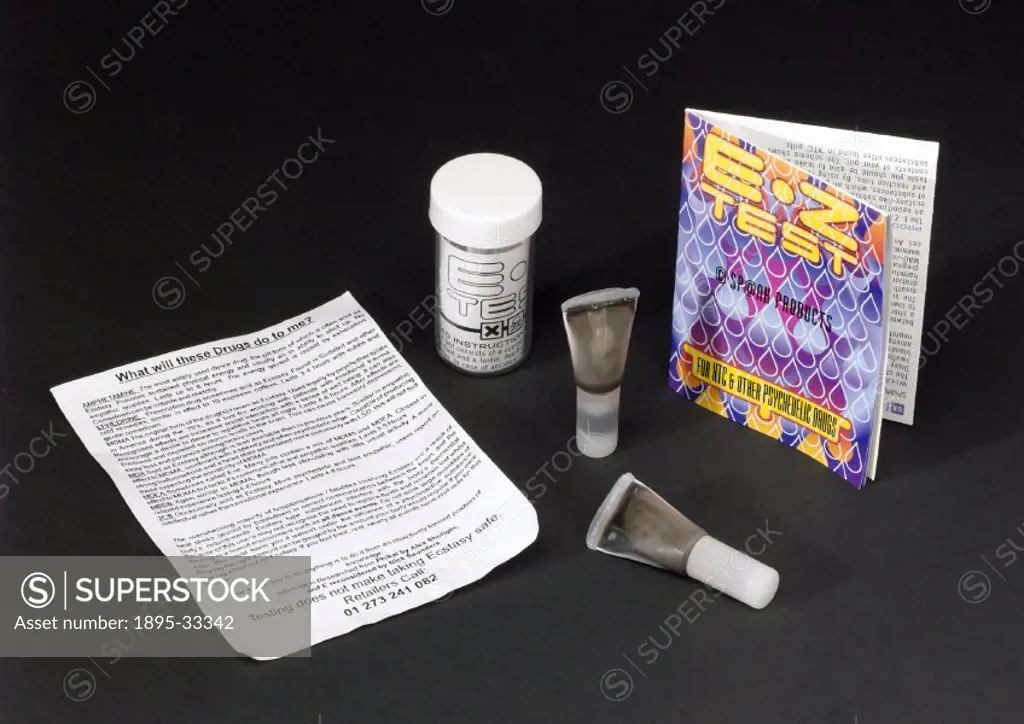 Kit for testing pills or capsules for the presence of 3,4-methylenedioxymeth-amphetamine (MDMA), the synthetic compound known as Ecstasy. Kit comprise...