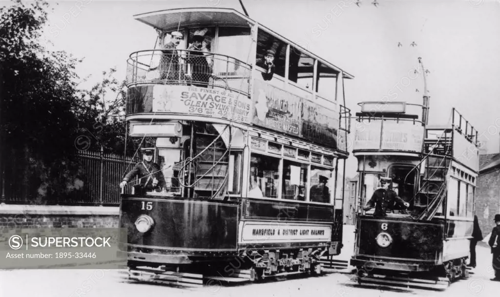 Mansfield & District Light Railways trams, Nottinghamshire, c 1920s.