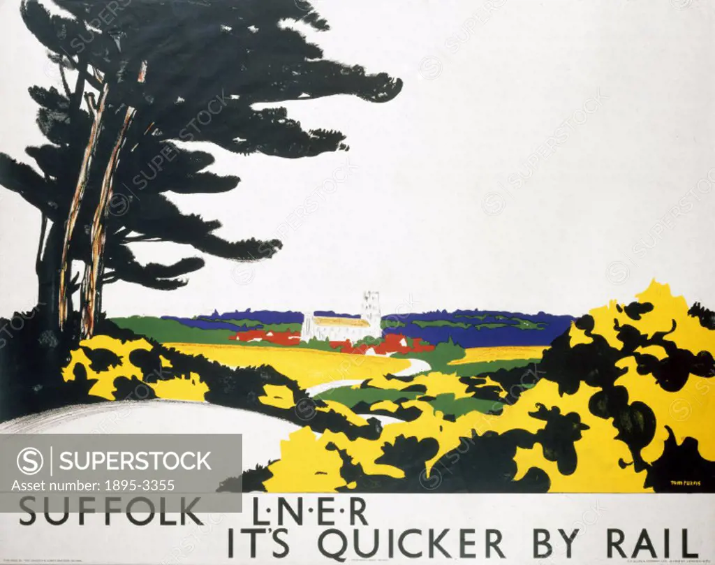 London & North Eastern Railway (LNER) poster promoting rail travel to Suffolk. Artwork by Tom Purvis.