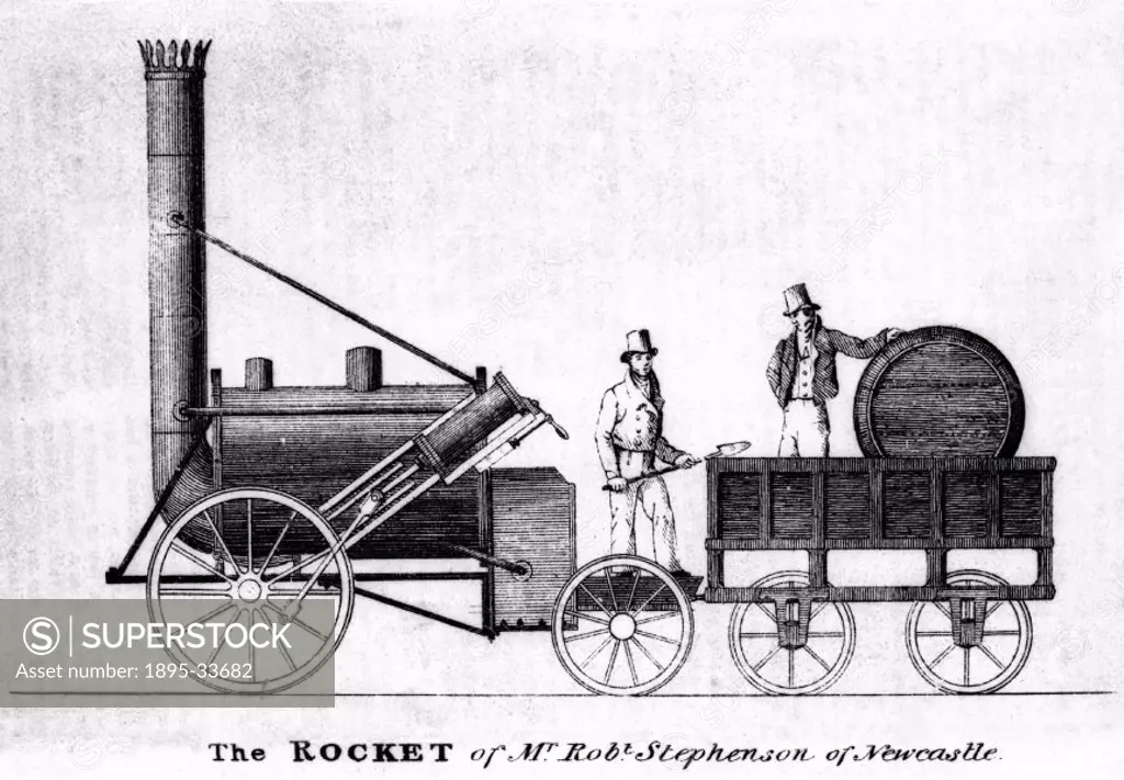 The Rocket locomotive, designed by Robert Stephenson (1803-1859) and George Stephenson (1781-1848), became famous after winning the Rainhill Trials of...
