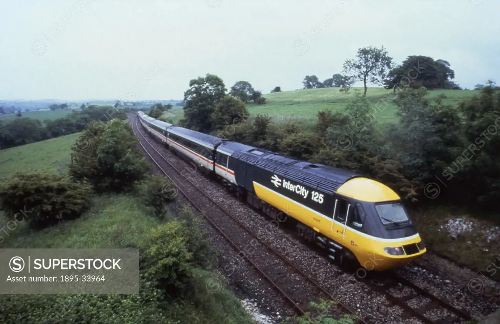 BR Intercity 125 passing through countryside, 1985.