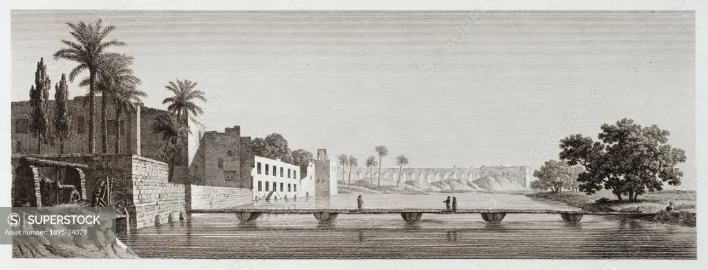 Engraving by Schroeder after a drawing by Collin of a scene near Cairo. From Description de l´Egypte, ou Recueil des observations et des recherches q...