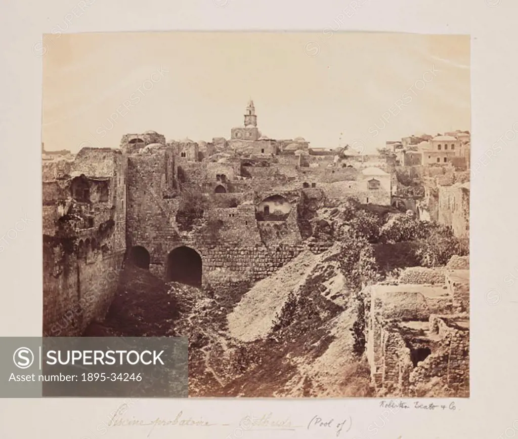 A photograph of the Pool of Bethesda, Jerusalem, taken by Robertson, Beato and Co. The Pool of Bethesda was where, according to the Bible, Jesus heale...