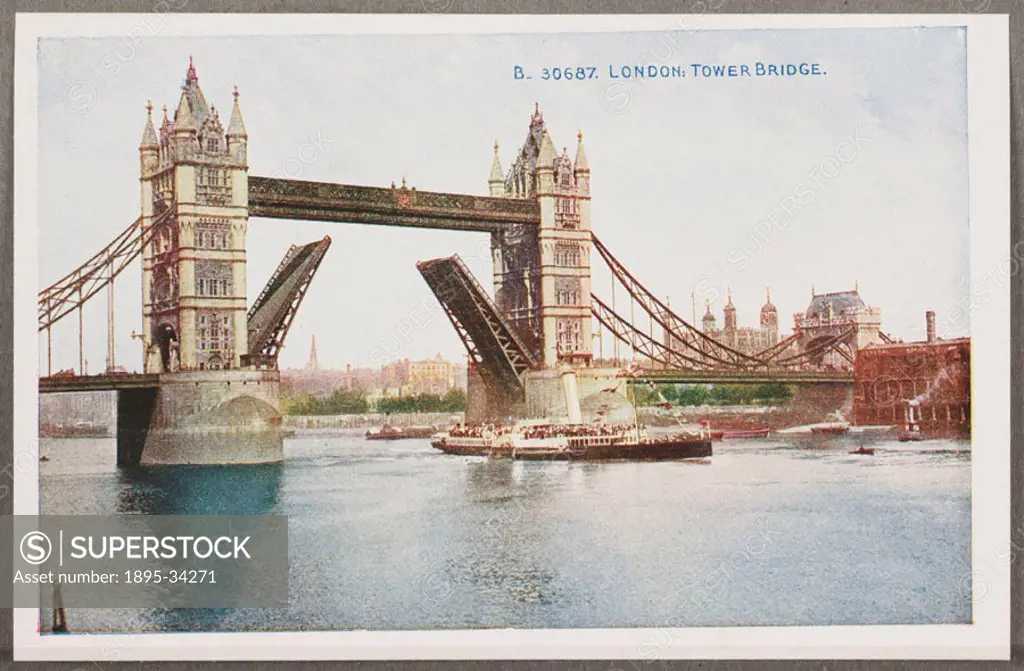 A reproduction of a colour photograph of Tower Bridge,  London, taken by an unknown photographer and published in a book entitled ´London In Colour Ph...