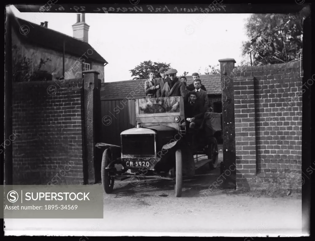 A photograph of a car leaving Tolleshunt Knights Vicarage, in Essex, taken by Edgar Tarry Adams (1852-1926), on 29 June, 1923.  Edgar Tarry Adams was ...