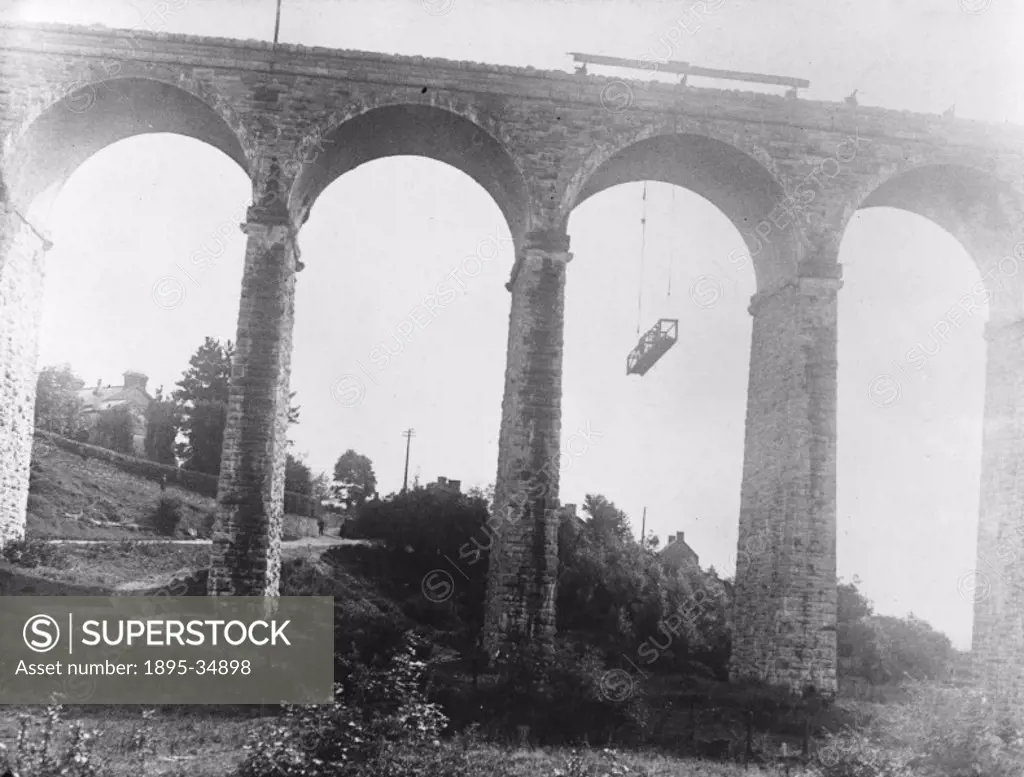St German´s viaduct with inspection cradle, Cornwall, 1935.   This equipment was used to check viaducts, to make sure that they were safe and stable. ...
