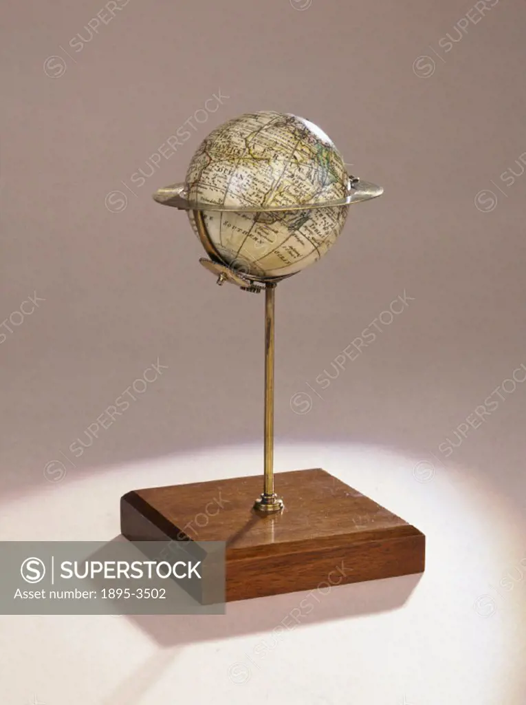 Made by Nathaniel Hill, this globe is marked with the equator, tropic, and polar circles and the ecliptic. The globe is mounted at an angle of 23.5 de...