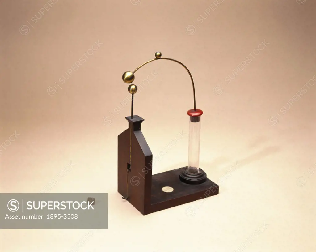 This instrument was made by George Adams, instrument maker to the king, to demonstrate the action of lightning conductors. An electric spark jumped be...