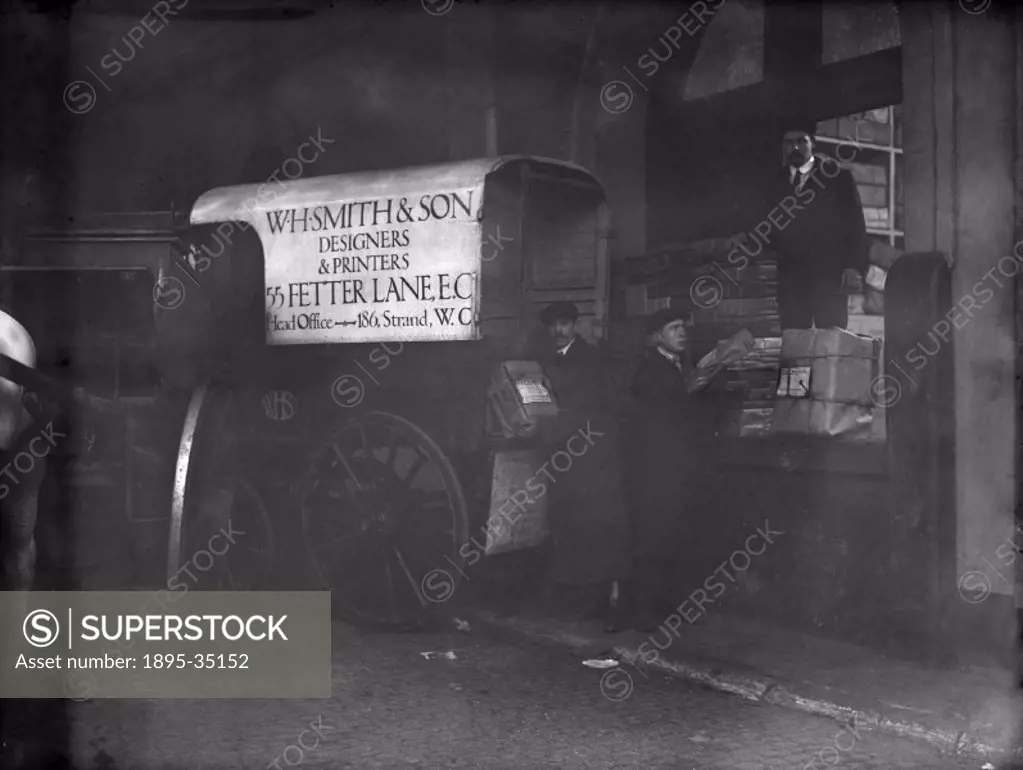 Newspapers being delivered to Paddington station, about 1909.   Workers in station newspaper kiosks had to be at work at 6.00 in the morning, to recei...