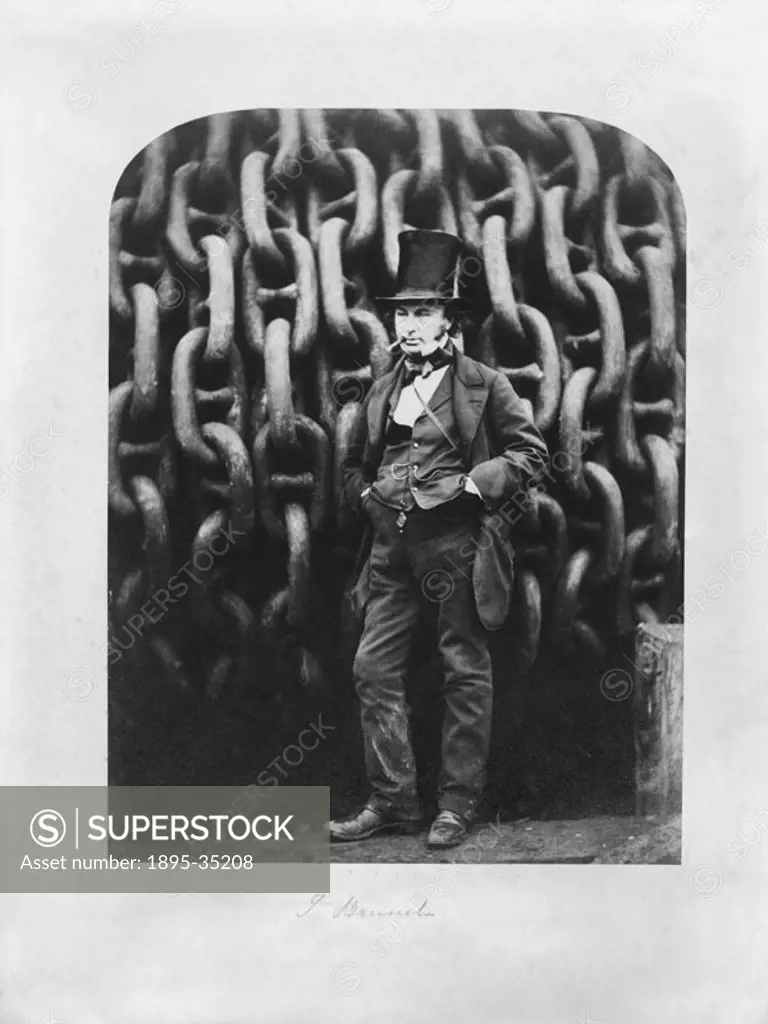 Portrait of Brunel by Robert Howlett. Brunel is standing in front of the stern checking drum on his steam ship the SS Great Eastern’. Brunel is one o...