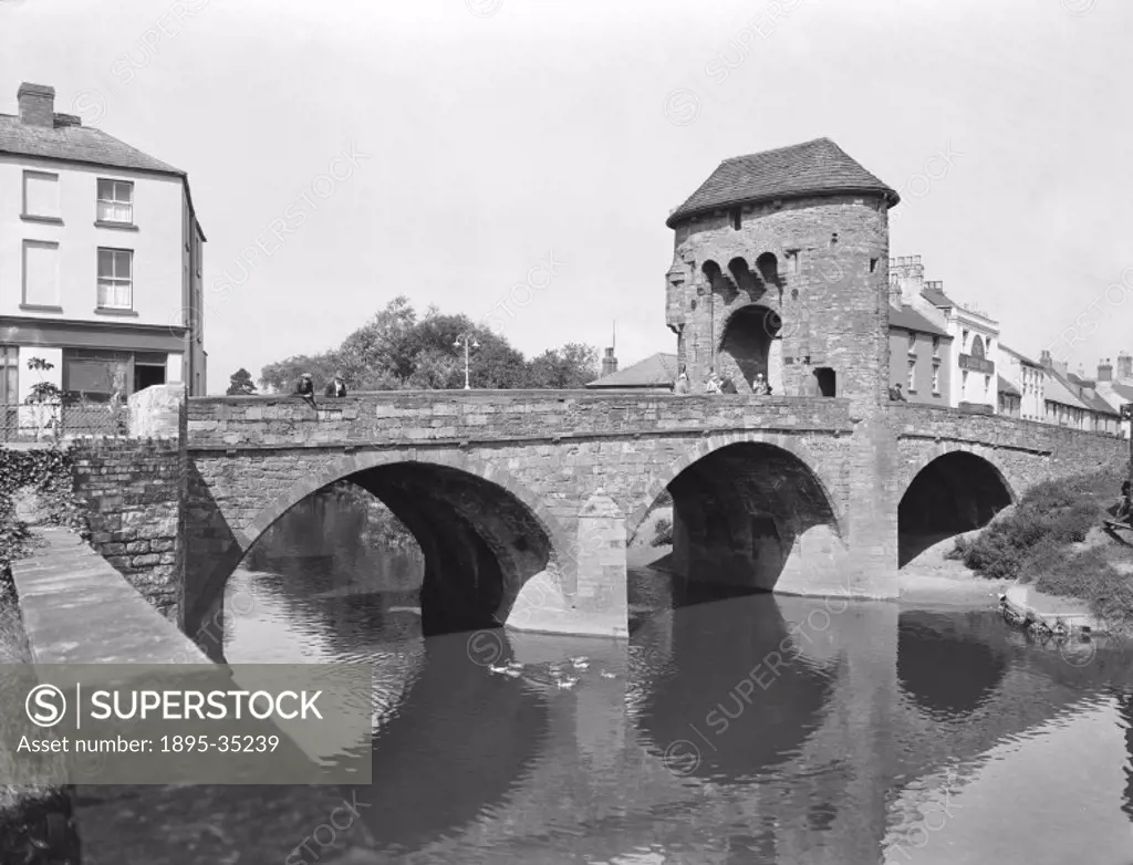 The thirteenth century fortified bridge over the river Monnow, Monmouth, August 1930.   This photograph was taken by the publicity department of the G...