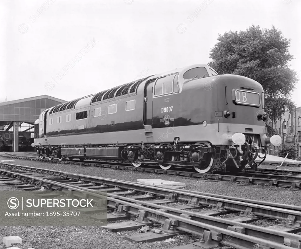Diesel electric locomotive number D9007, 2 July 1961. At this time diesel engines were becoming more common on British Railways.  At this time the rai...