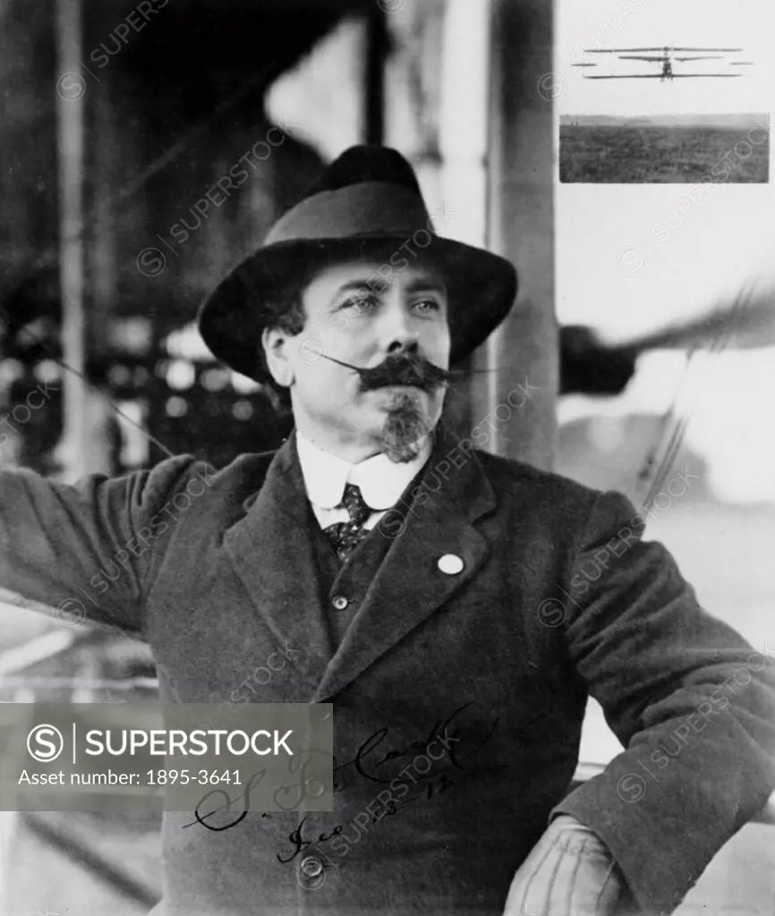 Signed photograph of Cody, dated 18 December 1912, with inset of a plane. American-born Cody (1862-1913) obtained British nationality in 1896. Cody pi...