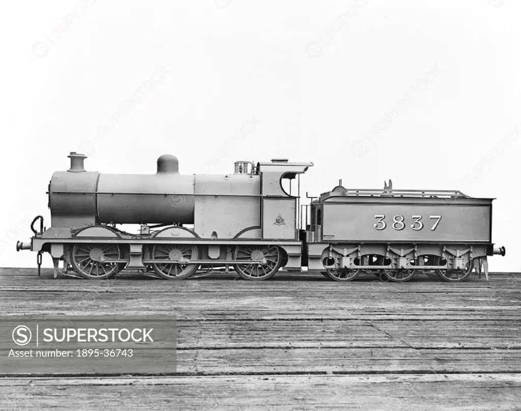 0-6-0 locomotive number 3837 at Derby works, 20 June 1917.  Locomotives were painted ´works grey´ when they were first manufactured. The new locomotiv...
