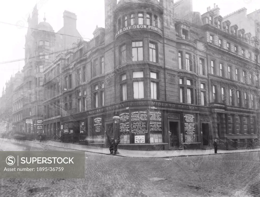Midland Railway offices in Buchanan Street, Glasgow, about 1900.   The Midland Railway did not operate in Scotland, but formed an alliance with the Gl...