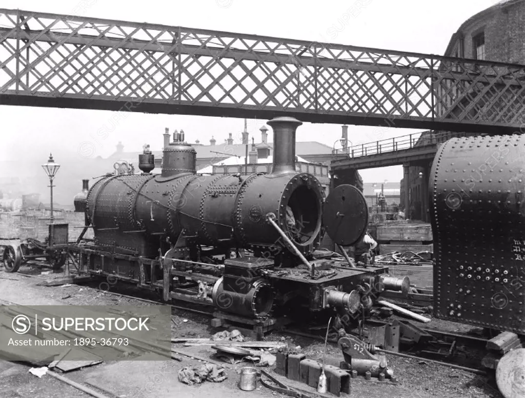 A Baldwin locomotive under construction at Derby works, about 1898.  In the winter of 1898 to 1899, the Midland Railway urgently needed goods locomoti...