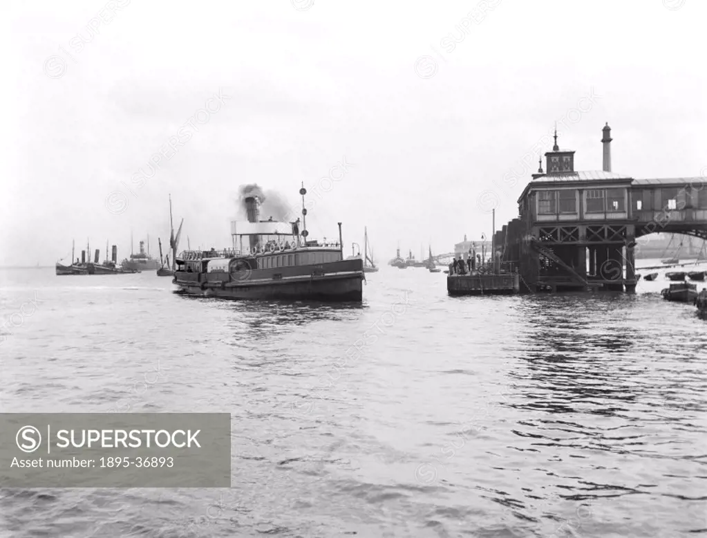 The SS Rose leaving Gravesend docks, Kent, February 1922. The ship and docks were both owned by the Midland Railway company.  Gravesend docks mainly p...