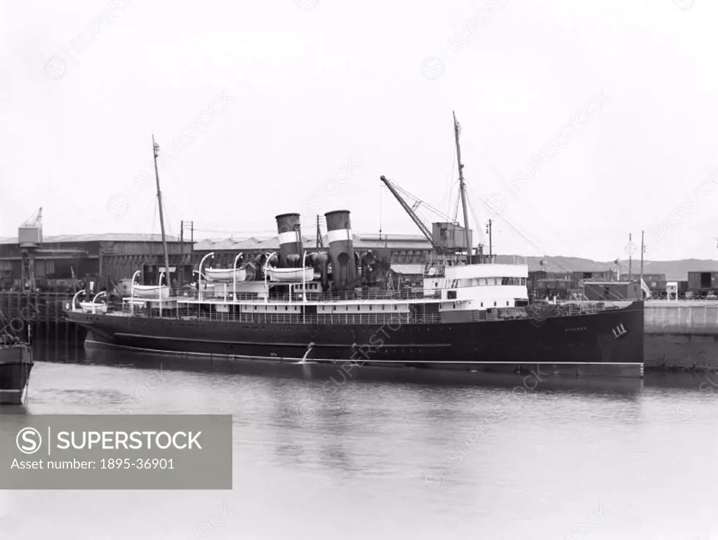 The SS Marmion at Heysham Harbour, Lancashire, 27 May 1906.  Heysham opened in 1904 to provide services across the Irish sea. The port, owned by the M...