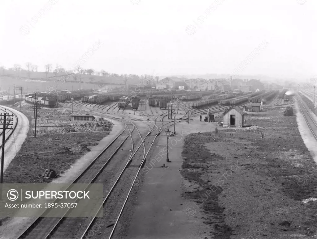 Wagons at Cricklewood sidings, March 1905.   Trains stopped in sidings to be unloaded or to be uncoupled. Wagons were moved in sidings, either by work...