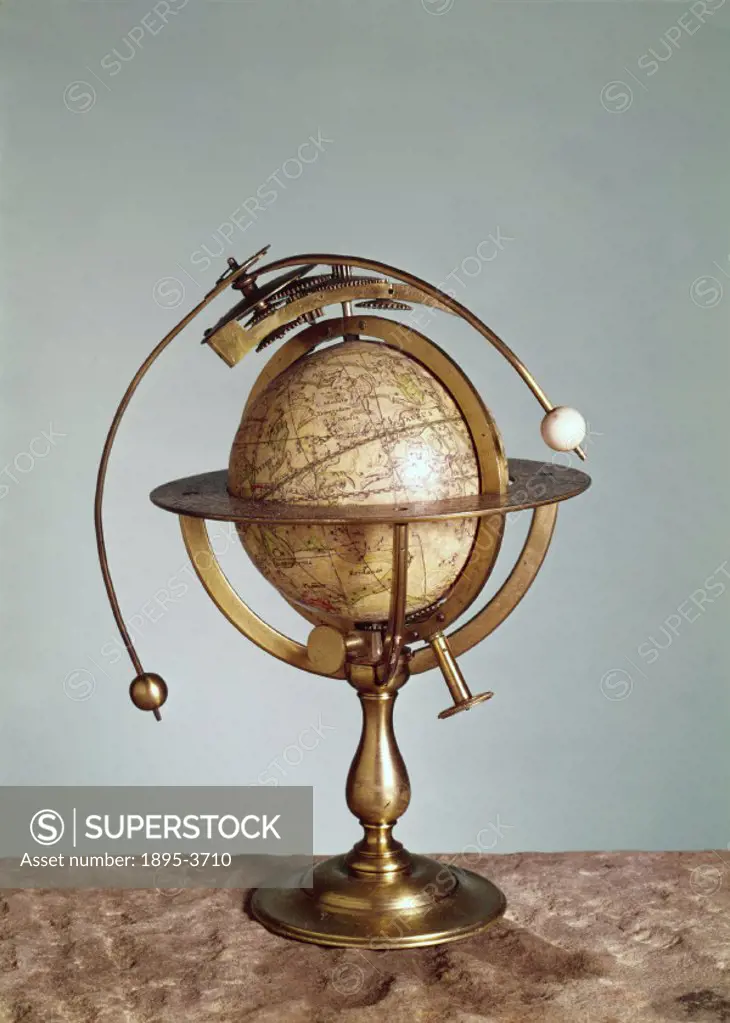 This miniature celestial globe was made by Richard Cushee, a London globe maker. The globe can be rotated and adjusted on its brass mounting with resp...
