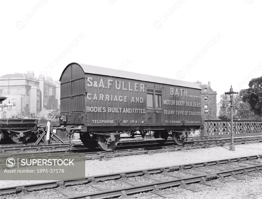 Advert for S & A Fuller of Bath, on a Somerset and Dorset Joint Railway van, 10 August 1909. S & A Fuller built carriages, and bodies for motor cars. ...