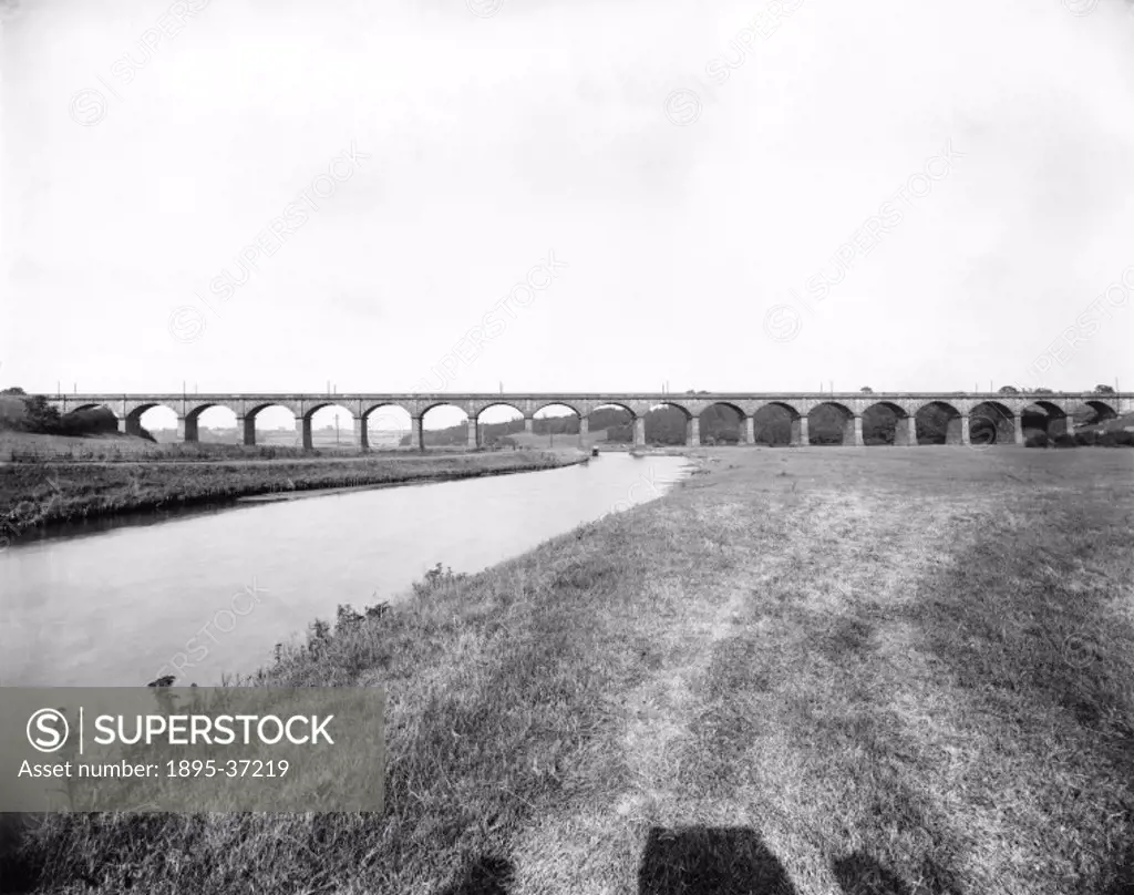 Weaver Viaduct in Acton Bridge, Lancashire, 5 August 1890.  This stretch of line, on the London & North Western Railway took goods and passengers from...