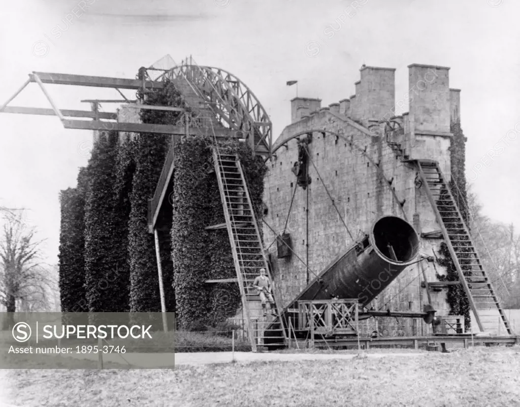 One of two photographs showing the Great Rosse Telescope with a six foot speculum. Both photographs were taken by Lieutenant-Colonel Harry J Watson, t...