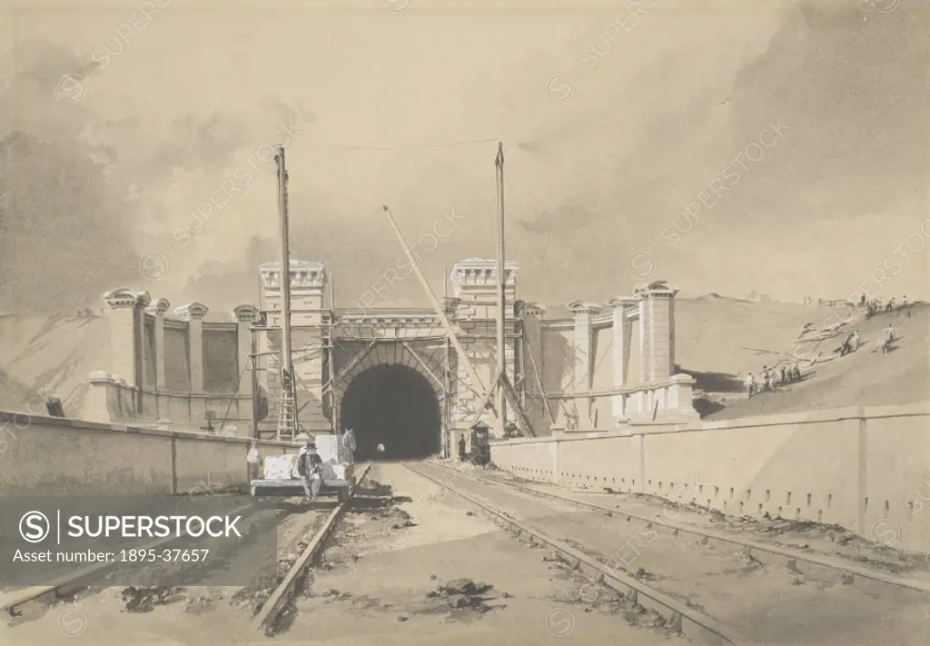 Entrance to Primrose Hill Tunnel, on the London & Birmingham Railway, 1836. The L&BR opened the following year and was the first railway to connect Lo...