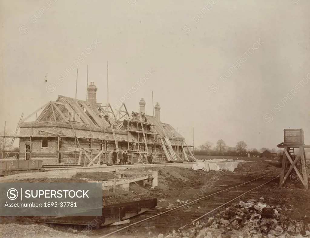Station being built on the Harrow to Uxbridge railway line, by R Wells, about 1902.   This line, owned by the Metropolitan Railway, was completed in 1...