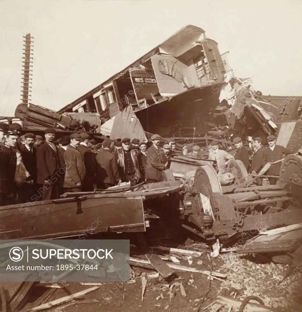 Derailed train at Shrewsbury, Shropshire, 15 October 1907.   The night mail train from Manchester to the west of England was derailed when it approach...