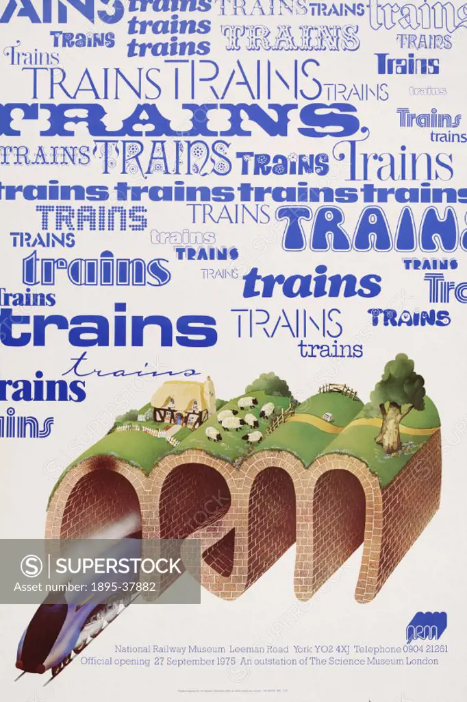 Poster advertising the opening of the National Railway Museum, York, on 27 September 1975. The NRM holds one of the largest collections of locomotives...