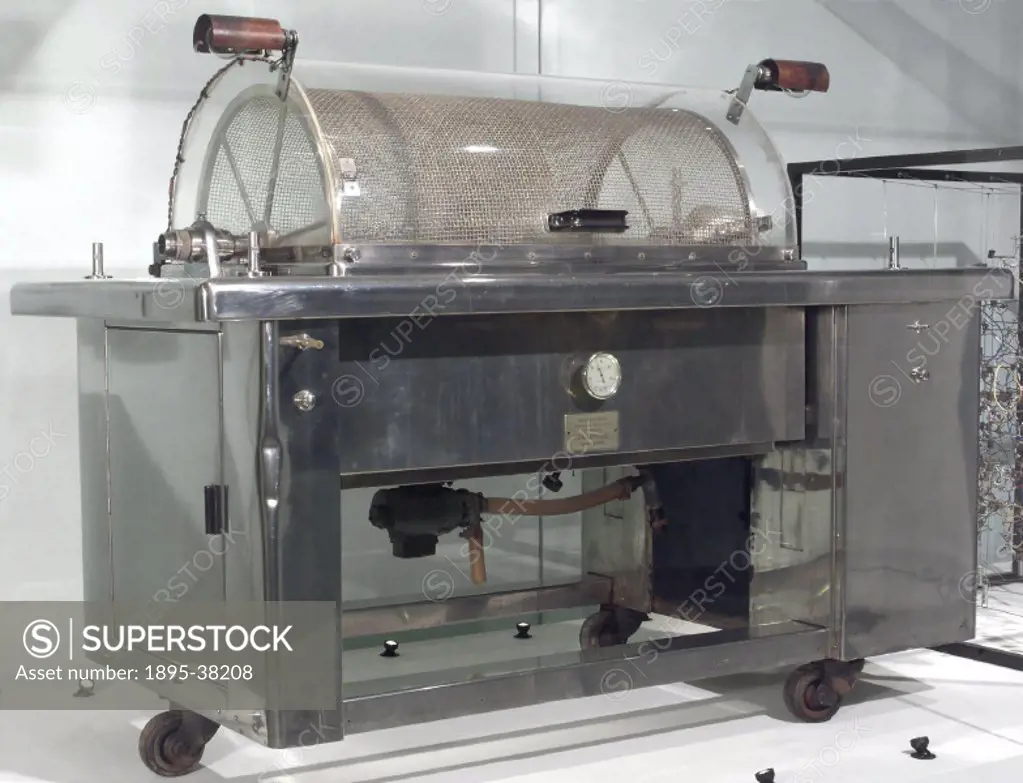 Rotating coil artificial kidney machine, Necker Hospital model, effectively a French-manufactured Kolff-Brigham type, made by Societe Usifroid, Paris....