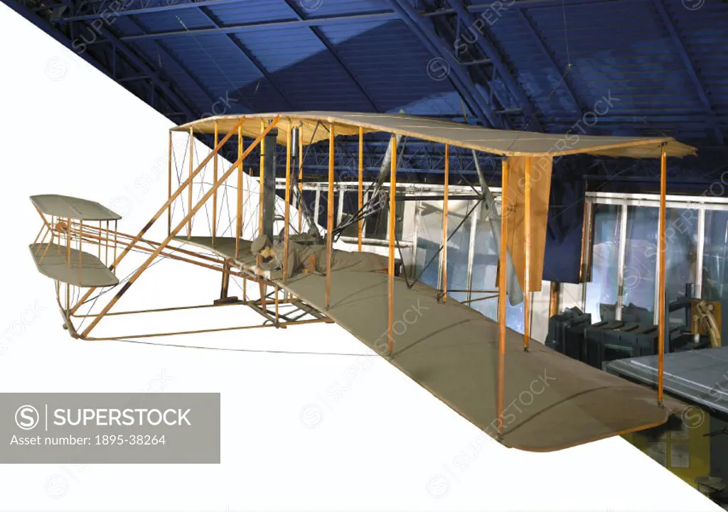 View of the replica of the first Wright Brothers´ aeroplane. Orville Wright (1871-1948) and his brother Wilbur (1867-1912) were self-taught American a...