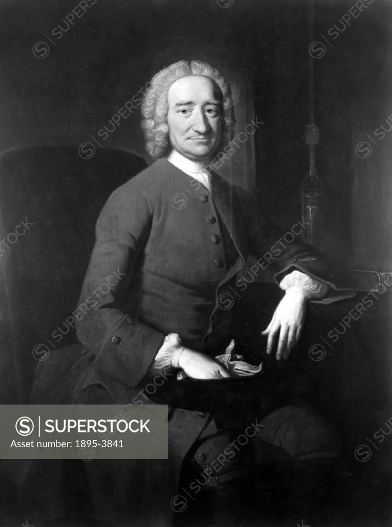 Oil on canvas painting by Thomas Hudson (1701-1779), showing Graham (1673-1751) seated beside a mercury compensating pendulum in an open clock case, c...