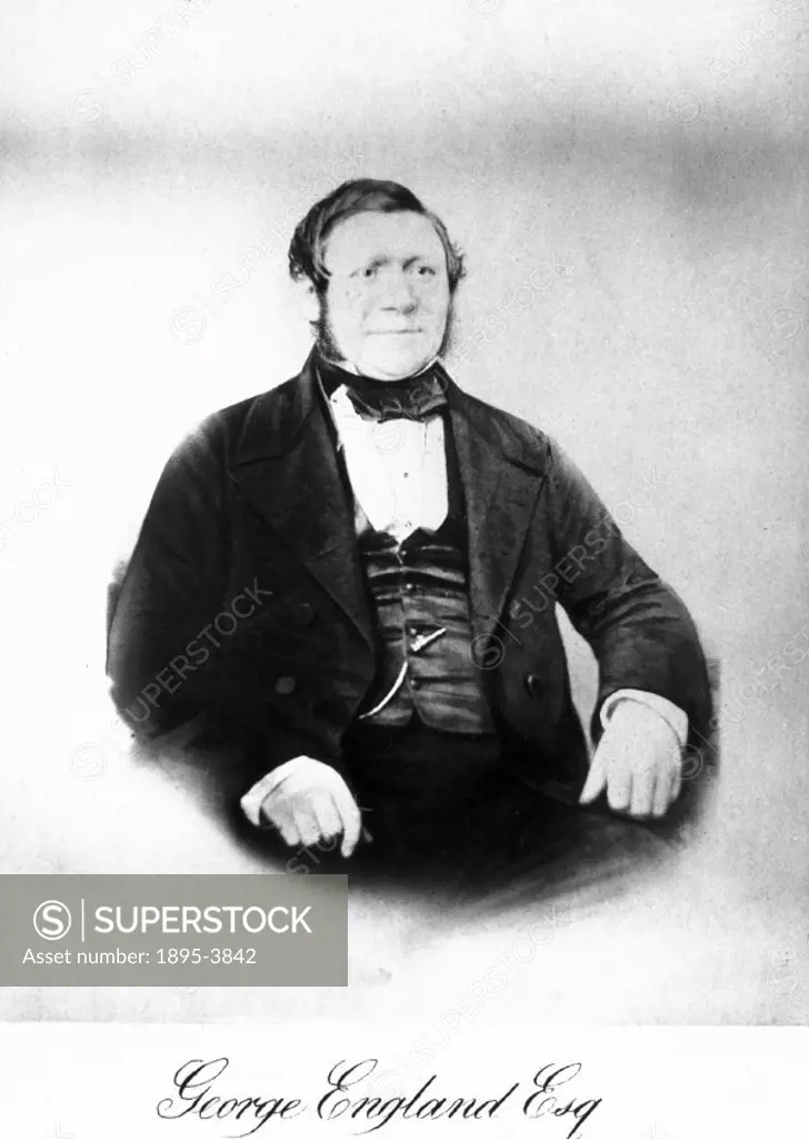 Photograph of George England (1811-1878). England built the first locomotives for the narrow-gauge Festiniog Railway. He also invented the screw jack ...