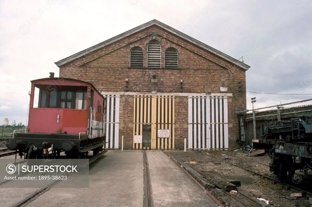 Outside the Royal carriage shed at Wolverton Works, Buckinghamshire, by Lynn Patrick, 1993. Wolverton works manufactured Royal carriages for the Londo...