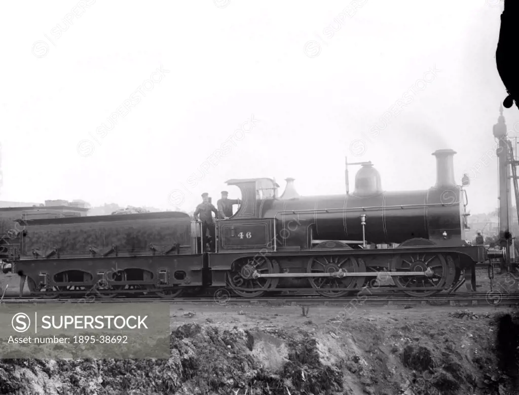 0-6-0 locomotive number 46, about 1880. This locomotive was made at the Vulcan foundry works, in Manchester.  The Vulcan foundry works was built in th...