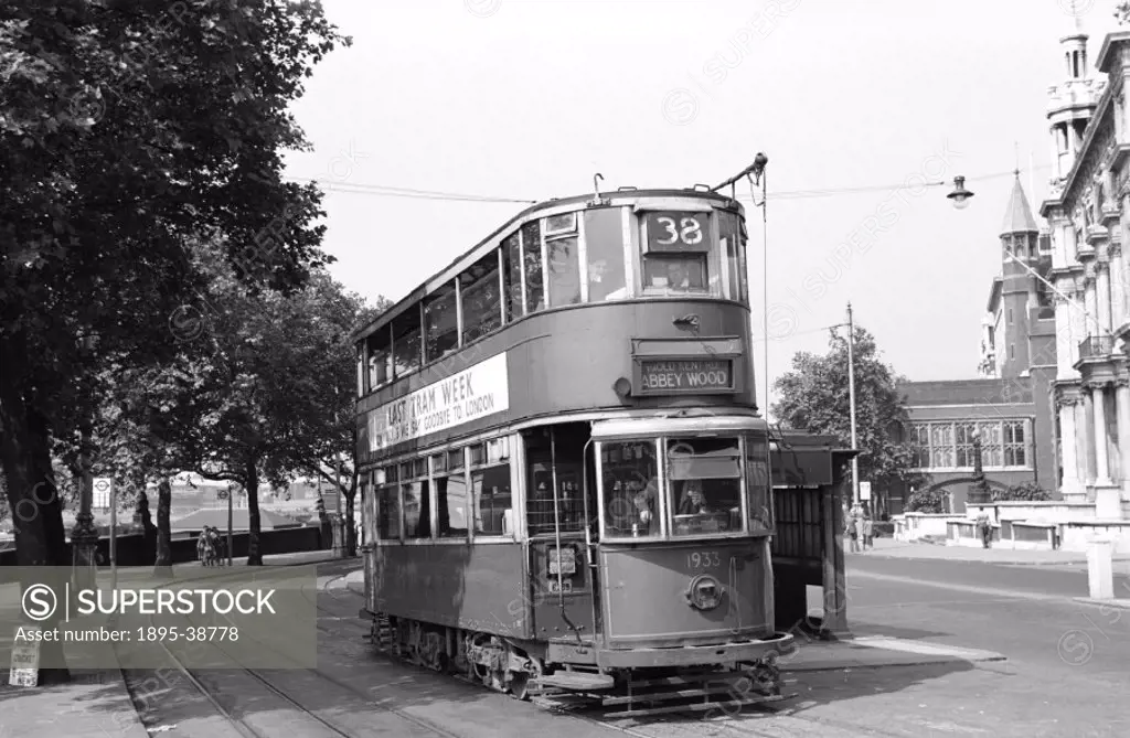 Tram bound for Abbey Wood, London, by J G Click, 1952.  This photograph was taken shortly before trams were phased out on London´s streets, on 5 July ...