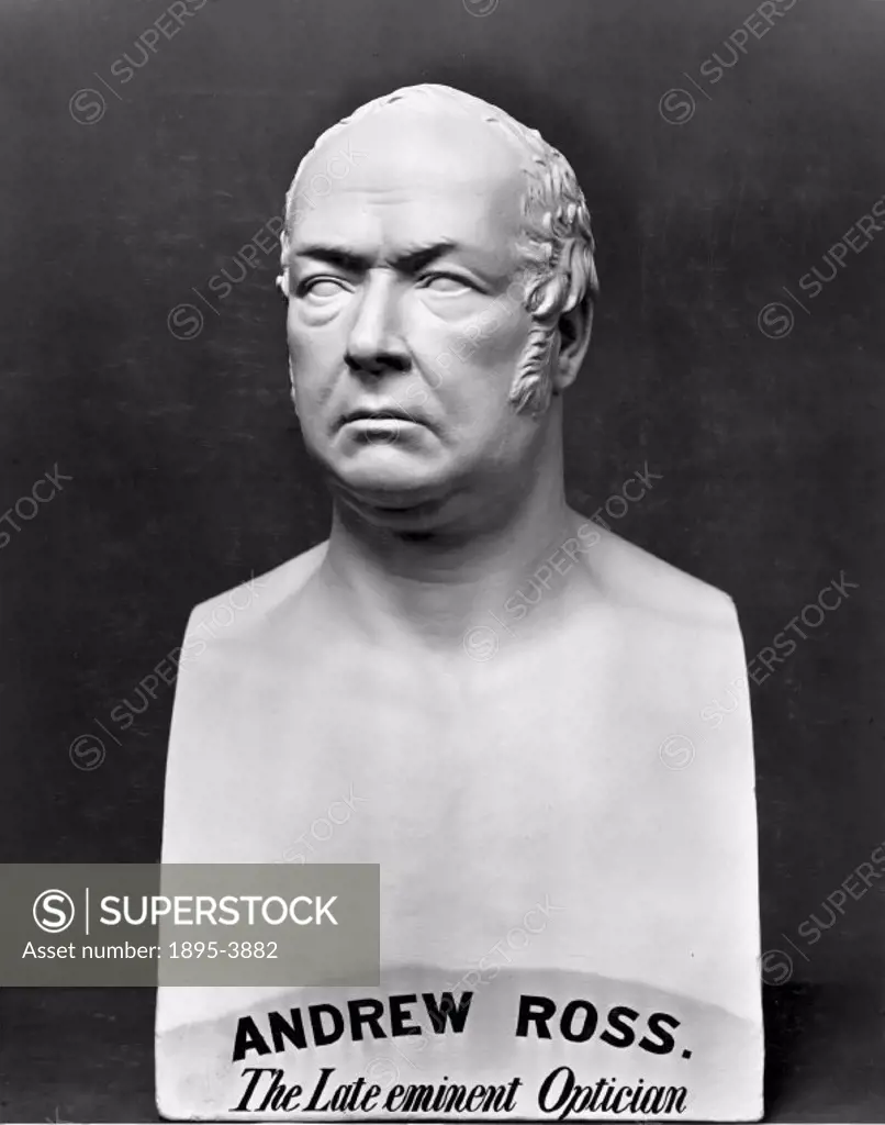 Bust by D Brucciani of Andrew Ross (1798-1859), the founder of a photographic-lens making dynasty. Ross was the first optician in England to produce a...