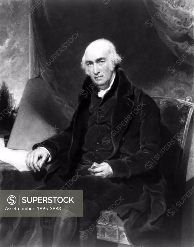 Portrait painted of James Watt, (1736-1819) by Sir Thomas Lawrence (1769-1830) in 1815. Scottish engineer and instrument maker who invented the modern...