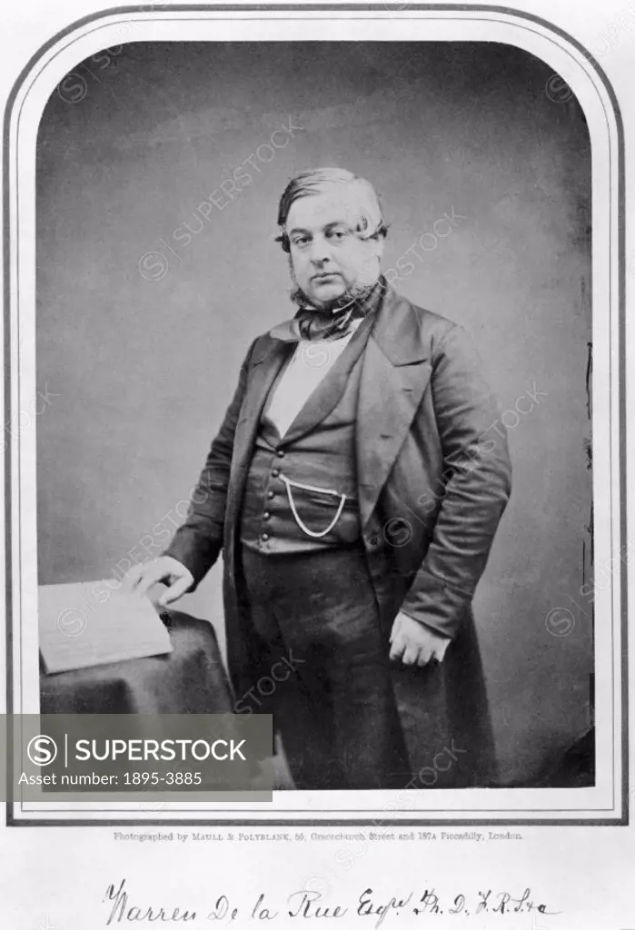 Studio portrait photograph by Maull and Polyblank of Warren de La Rue (1815-1889) who was a pioneer of astronomical photography, a chemist and microsc...