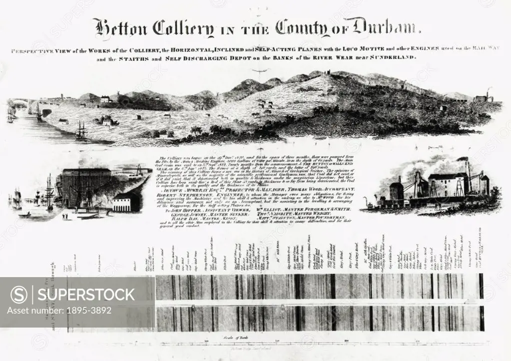 Engraving by Robson Sunderland showing the Hetton colliery which was started in 1819, and opened in 1822. Hetton colliery was notable for being the ho...