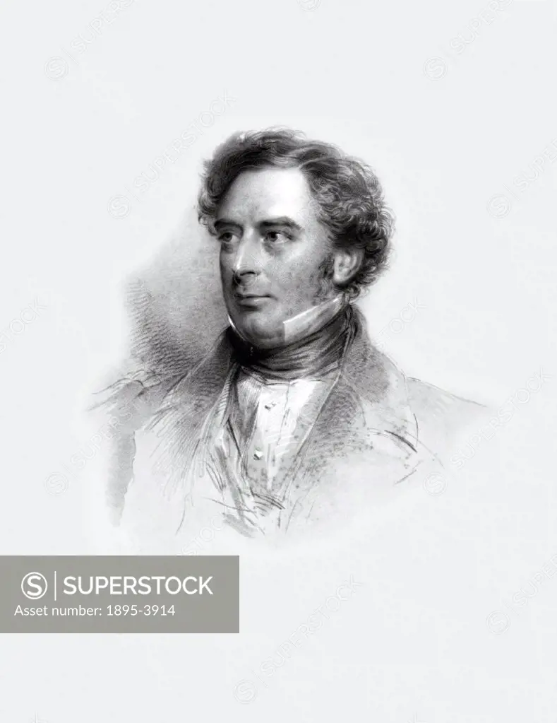 Engraving by Holl after Richmond of Robert Stephenson (1803-1859). The son of George Stephenson (1781-1848), whom he assisted with the survey of the S...