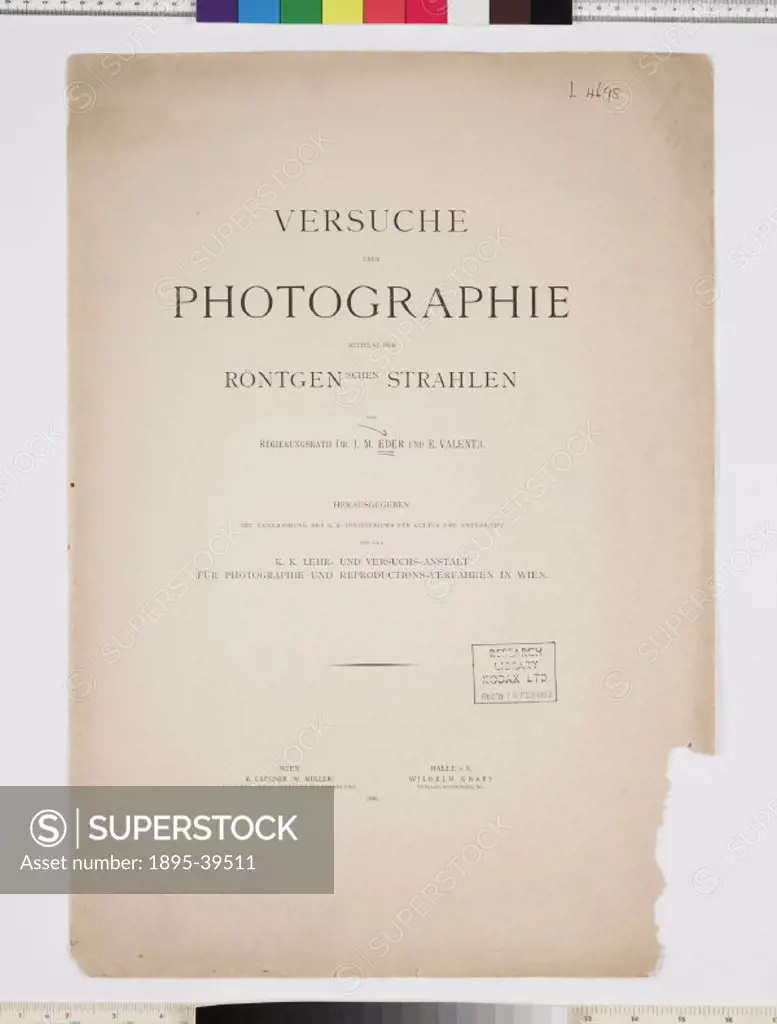 ´Versuche Uber Photographie´ by Dr Josef M Eder and E Valenta was published in Vienna in 1896. It contained images produced with X-ray or ´new´ photog...