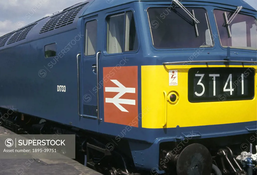 Passenger train, pulled by a diesel locomotive number D1733 at Derby, 1964.  The British Railways modernisation plan, published in 1955, provided for ...