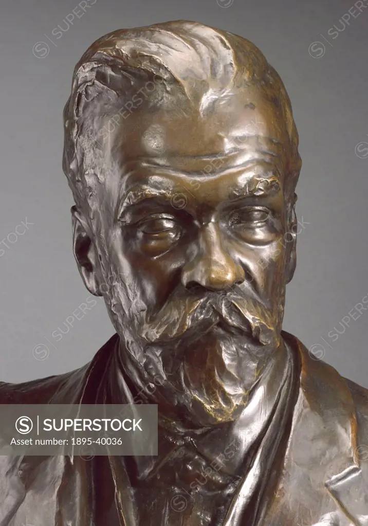 Bronze bust of Ernest Solvay (1838-1922), made in 1913 for the 50th anniversary of his invention. Solvay was the first person to successfully produce ...