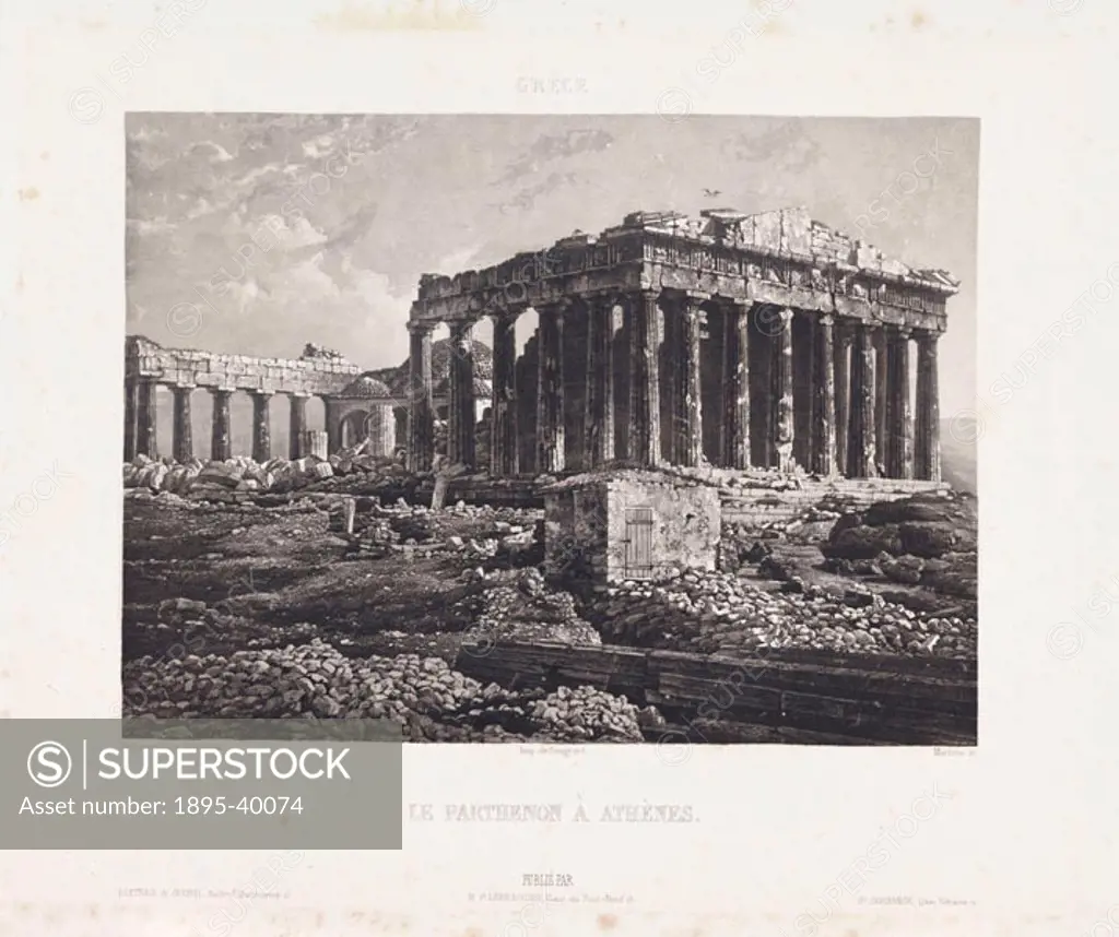 An engraving by Martens, based on an original daguerreotype of the Parthenon, Athens, by Parisian optician N P Lerebours. The Parthenon was Athens´ gr...