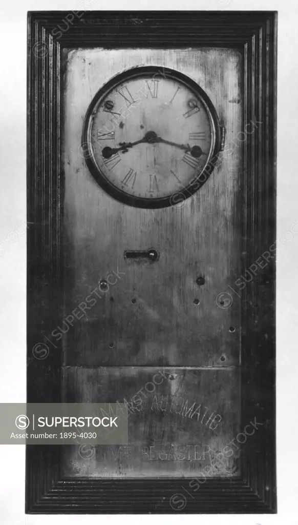 Front view of the Bundy clock. In 1889, Harlow E Bundy set up the Bundy Manufacturing Company in New York State, USA. It was the first time recording ...