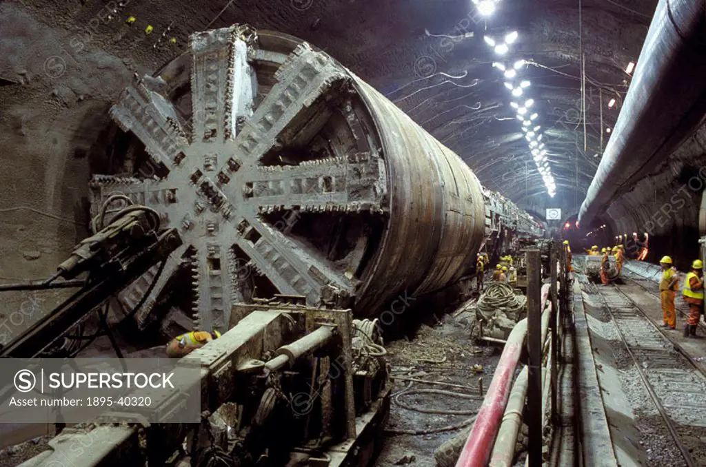 Boring machine, used to carve out rock to construct the Channel Tunnel, by Chris Hogg, 1993. The Channel Tunnel opened in 1995, to create a rail link ...