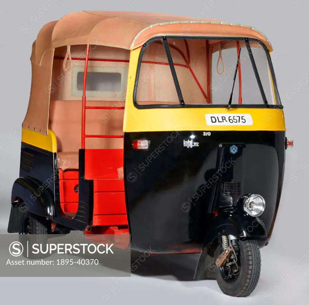 ´Bajaj Autoriksha´, model type 24 made by Bajaj Auto Ltd of India, registration no DLR 6575. Highly manoeuvrable and able to dodge between larger vehi...